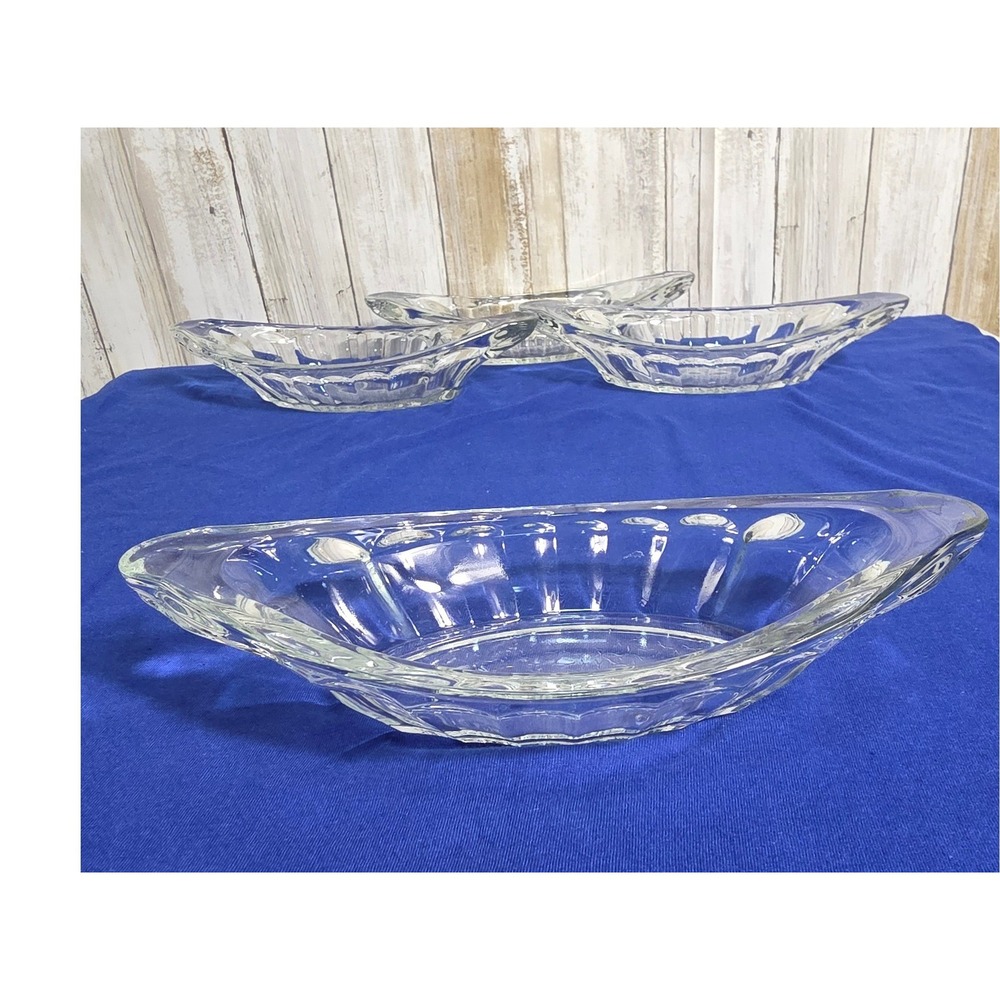 Vintage Clear Pressed Glass Banana Split Boat Ice Cream Sundae Dishes Set of 4 - Picture 7 of 13